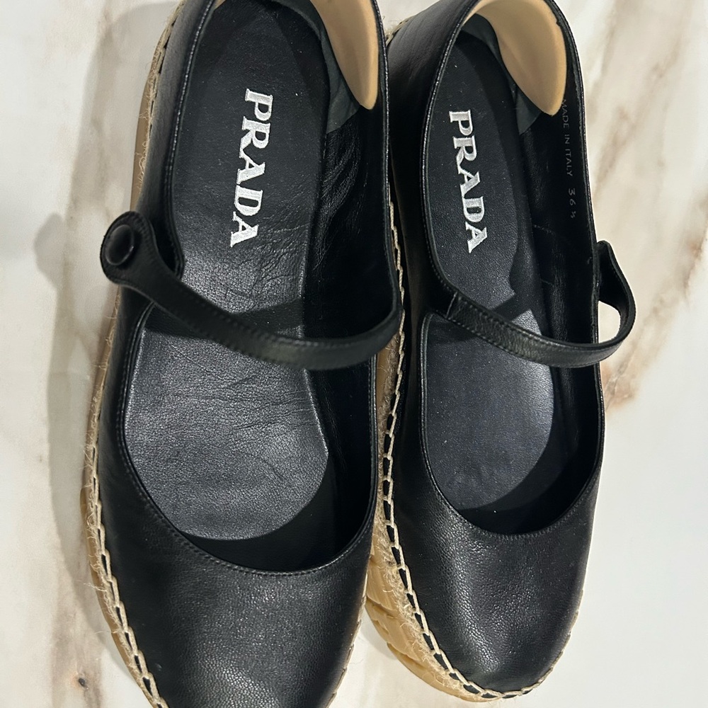 Prada Black Leather Mary Jane Flats - image 1